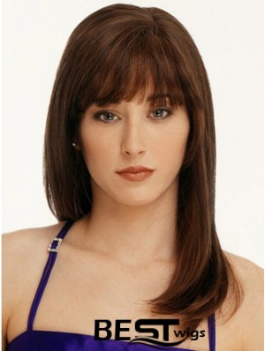 Straight With Bangs 100% Hand-tied Fabulous 16 inch Auburn Long Wigs