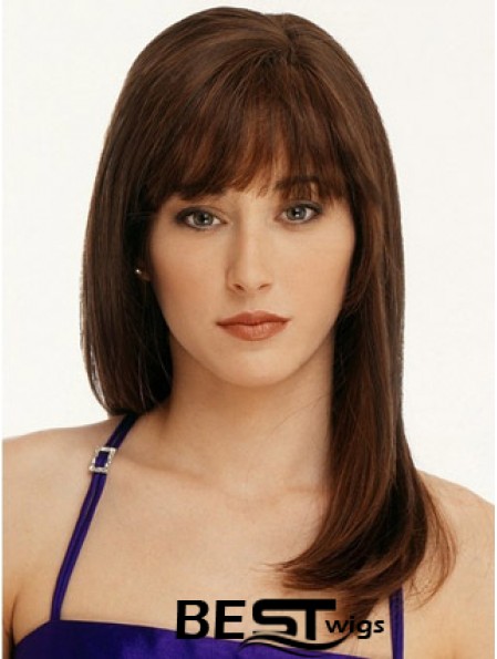 Straight With Bangs 100% Hand-tied Fabulous 16 inch Auburn Long Wigs