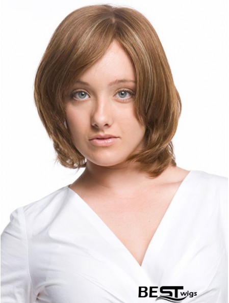 Monofilament Wavy With Bangs Chin Length Comfortable Human Hair Wigs