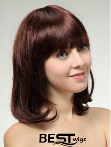 Shoulder Length Bob Wigs With Capless Remy Straight Style Auburn Color