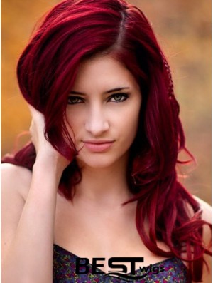 Wavy Without Bangs Long Red No-Fuss Lace Front Wigs