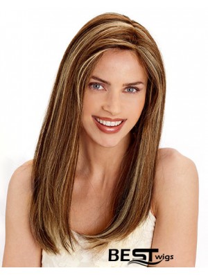 Layered Convenient Straight Brown Long Human Hair Wigs