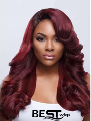 Wavy With Bangs Lace Front Fashionable 22 inch Red Long Wigs