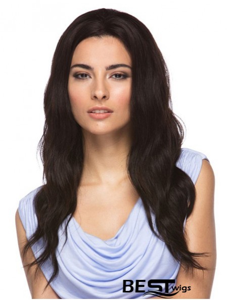 Without Bangs Fashion Wavy Black Long Human Hair Wigs