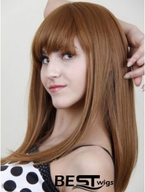 With Bangs Stylish Straight Auburn Long Human Hair Wigs