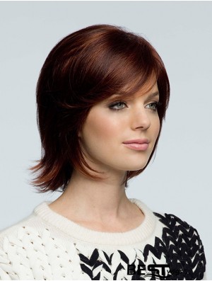 Chin Length Brown Wavy With Bangs Hand Knotted Wigs