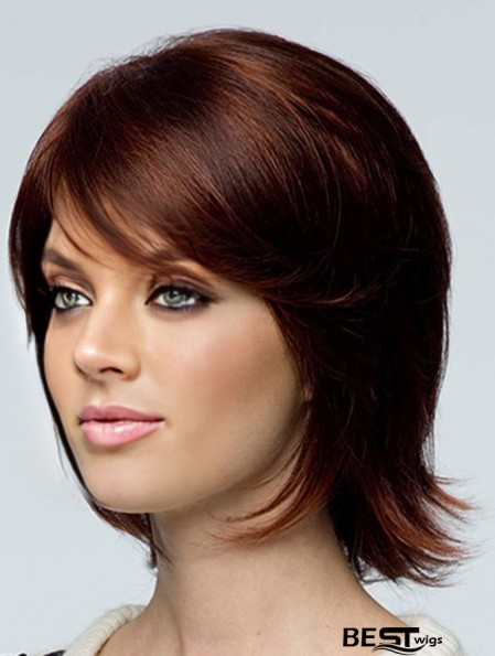 Chin Length Brown Wavy With Bangs Hand Knotted Wigs