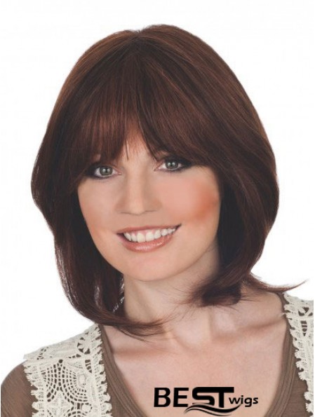 Suitable 12 inch Auburn Chin Length With Bangs Straight Lace Wigs