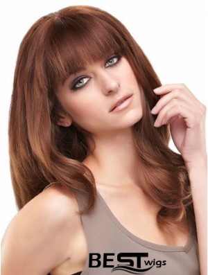 Auburn Long Beautiful Straight With Bangs Lace Wigs