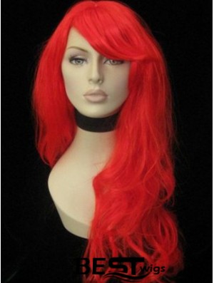 With Bangs Long Red Wavy 20 inch Fashionable Human Hair Wigs