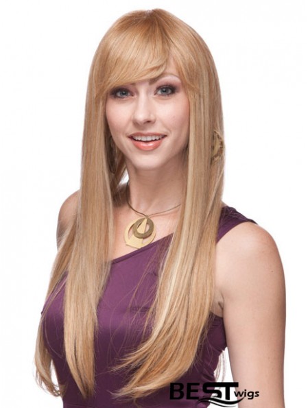 Straight With Bangs Monofilament Blonde Top Long Wigs