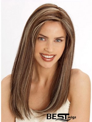 Durable 22 inch Brown Long Without Bangs Straight Lace Wigs