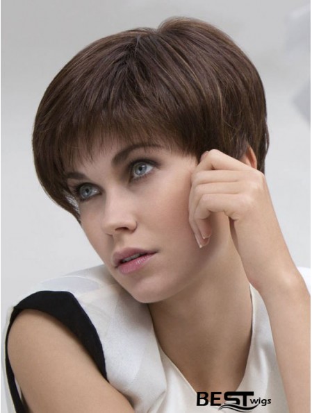 Brown Straight Cropped Boycuts Lace Front Cheap Wigs UK Sale