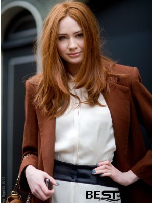 Without Bangs Long Copper Straight 18 inch Convenient Human Hair Karen Gillan Wigs