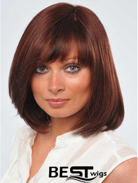 Red Chin Length Flexibility Straight Bobs Lace Wigs