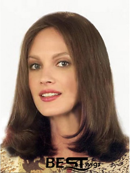 Brown Shoulder Length Ideal Straight Without Bangs Lace Wigs