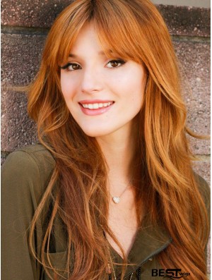 With Bangs Long Copper Straight 24 inch Good Human Hair Bella Thorne Wigs