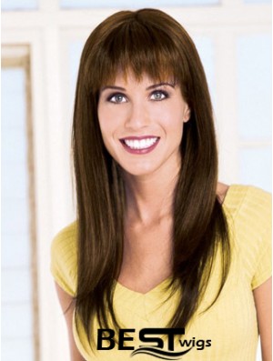 Straight With Bangs Capless Brown Modern Long Wigs