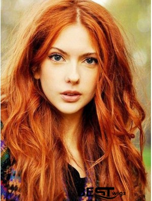 Copper Long Wavy 22 inch Wigs Without Bangs For Great Karen Gillan Human Hair Wigs