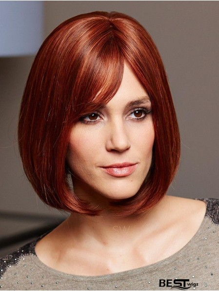 Human Hair Bob Cut Wigs 100% Hand Tied Auburn Color