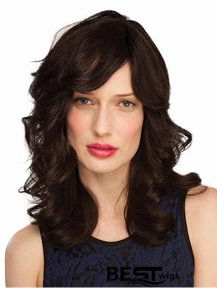 Monofilament Wavy With Bangs Shoulder Length 14 inch Good Human Hair Wigs