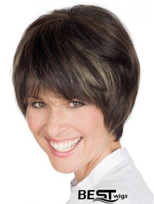 Style 8 inch Brown Short Boycuts Straight Lace Wigs