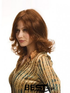 Layered Auburn Shoulder Remy Human Wavy Monofilament Wigs For Women