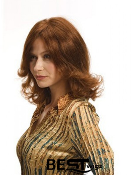 Layered Auburn Shoulder Remy Human Wavy Monofilament Wigs For Women
