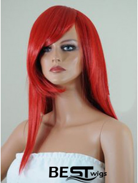 Straight With Bangs Lace Front Affordable 18 inch Red Long Wigs