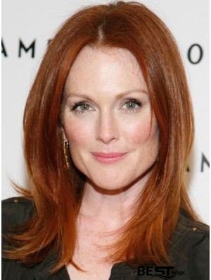 Without Bangs Long Copper Straight 16 inch Cheap Human Hair Julianne Moore Wigs