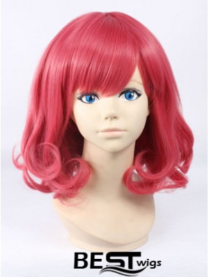 Wavy With Bangs Shoulder Length Red Cheapest Lace Front Wigs