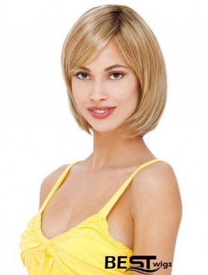 Glamorous Blonde Lace Front Mono Human Hair Wigs With Chin Length