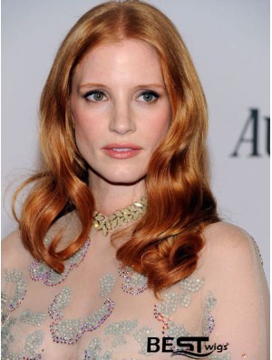 Without Bangs Long Copper Wavy 18 inch Cheapest Human Hair Jessica Chastain Wigs