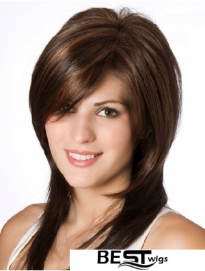 Straight Brown Layered 14 inch Wig Human Hair