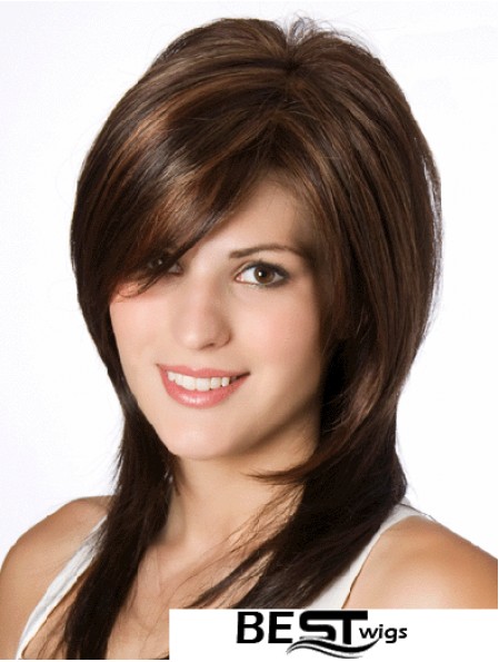 Straight Brown Layered 14 inch Wig Human Hair