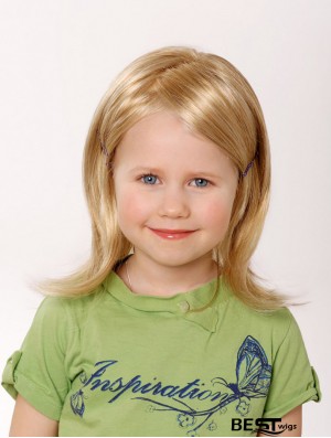 100% Hand-tied 12 inch Straight Shoulder Length Without Bangs Blonde Remy Human Hair Wigs For Kids
