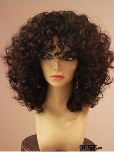 African American Wigs With Bangs Capless Kinky Style Shoulder Length