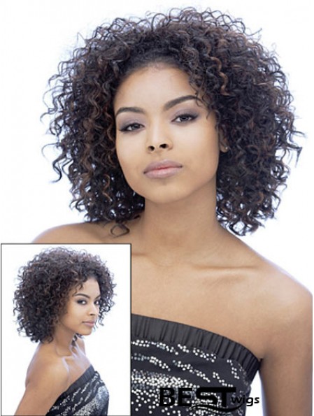 Brown Curly Synthetic Traditiona Medium Wigs For African American