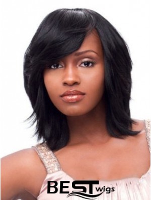 Short African American Wigs Chin Length Black Color With Bangs