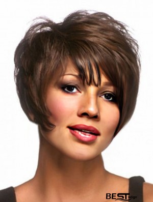 Straight Layered Brown Capless Short African American Wigs UK