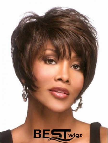 Straight Layered Brown Capless Short African American Wigs UK