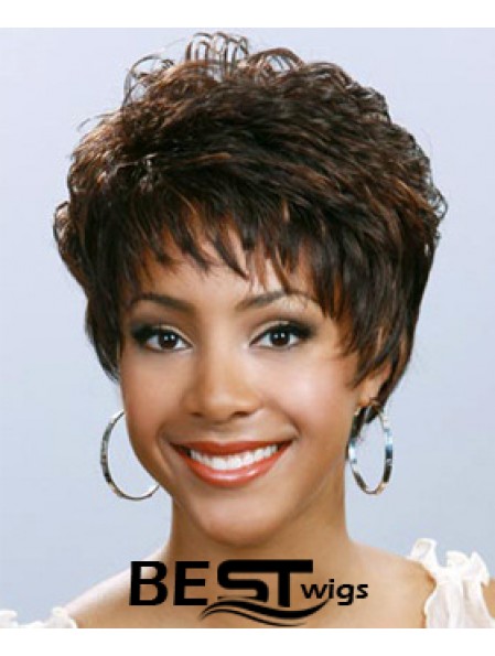 Short Brown Wavy Boycuts Cheap African American Wigs