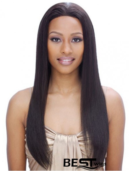 24 inch Black Long Without Bangs Yaki Incredible Lace Wigs