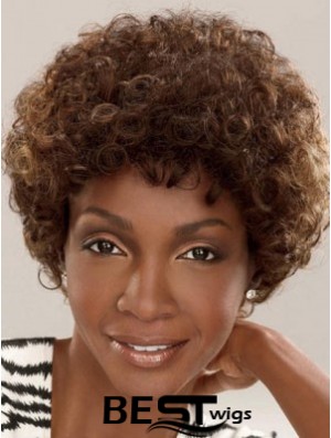 Capless Short Brown Layered Brown Synthetic Afro Wigs