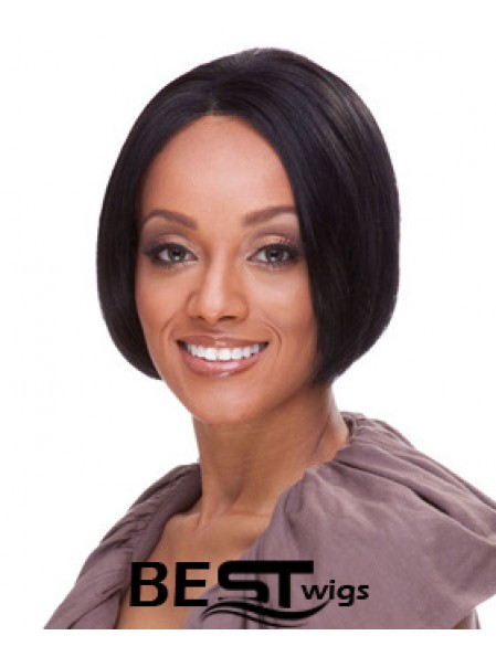 Indian Remy Bobs Short Black Straight Front Lace Wigs UK Human Hair