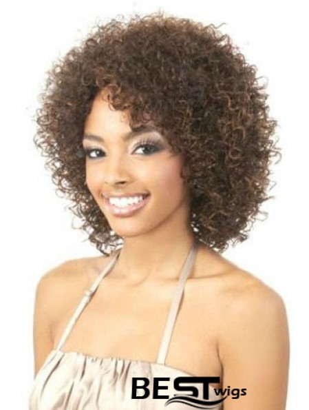 Amazing Brown Shoulder Length Without Bangs Curly Glueless Lace Front Wigs