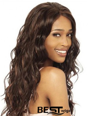 Without Bangs Modern Wavy Brown Long Human Hair Lace Front Wigs