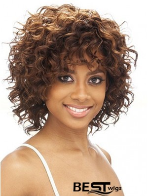 Brazilian Chin Length Kinky Brown With Bangs Best Black Woman Wigs