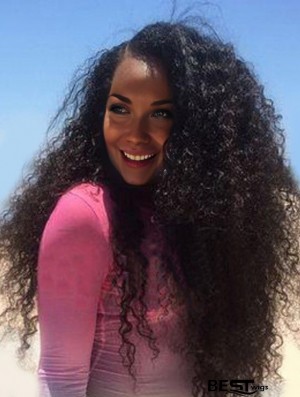 Black 24 inch Lace Front Remy Human Kinky Curly Wigs For African American Women