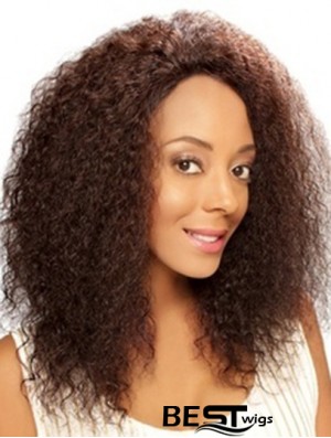 14 inch Brown Shoulder Length Without Bangs Curly Sleek Lace Wigs